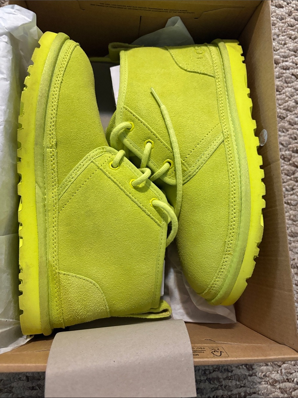 UGG Neon Lime Suede Lace-Up Ankle Booties